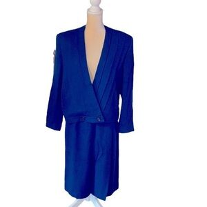 Vintage Saville Blue Two Piece Skirt Set Wool Size 14